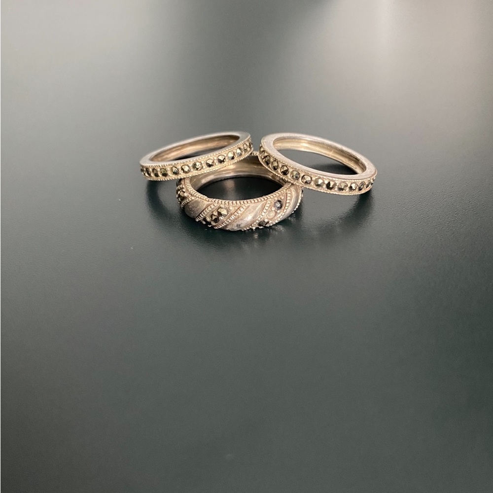 Judith Jack Silver Marcasite Ring Stack Size 6.5 - image 3